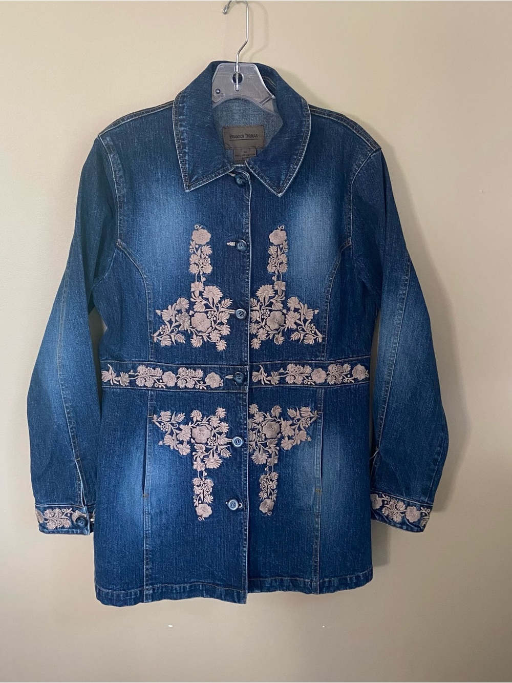 Brandon Thomas embroidered denim blazer jacket Size Medium